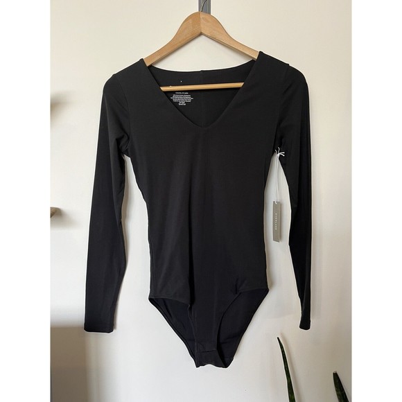 NWT Everlane Black Long sleeve V Neck Bodysuit(Bikini Bottom) Small - Picture 2 of 9